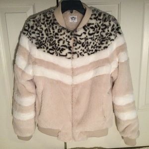Faux Fur Animal Print Bomber Jacket